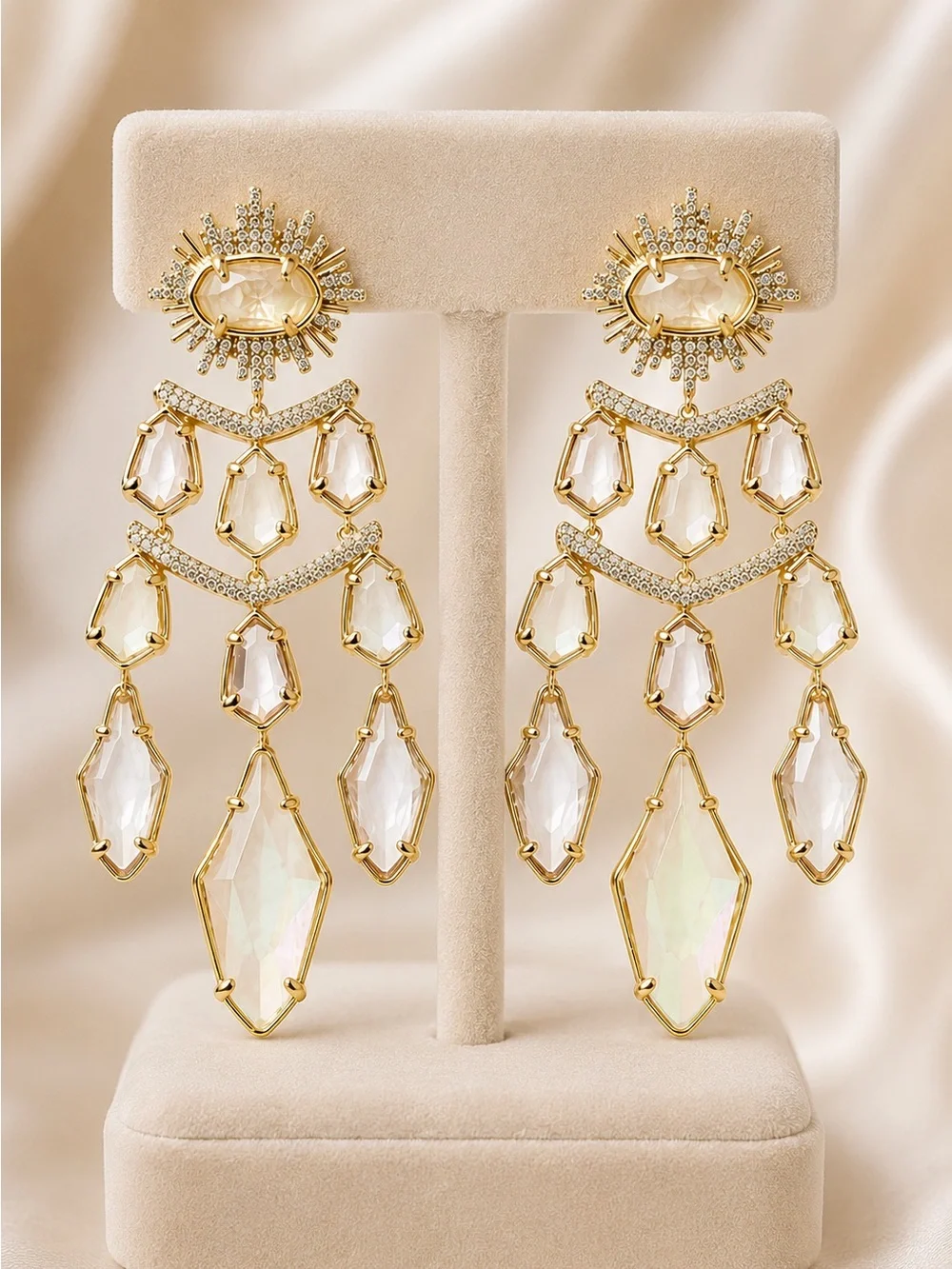 Kendra Scott Alexandria Gold Tiered Statement Earrings in White Mix